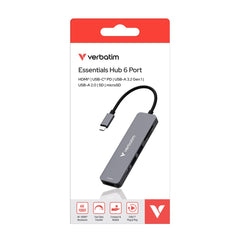 Verbatim - TYPE C HUB 6-IN-1 - GREY ( HDMI | USB-C PD | USB-A 3.2 Gen1 | USB-A 2.0 | MicroSD )