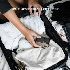 1-World 70W 3-Port Dual AC Travel Adapter with Built-In Retractable Cable