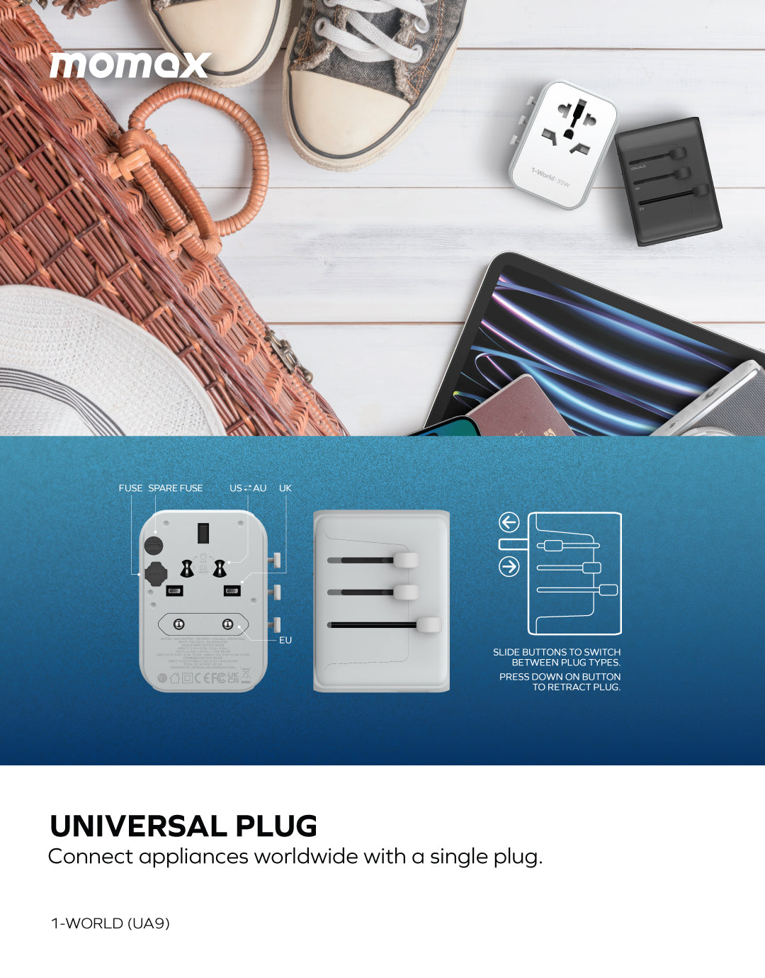 1-World PD35W 5 ports + AC Travel Adapter