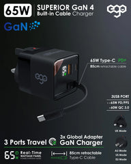 EGO 65W SUPERIOR 3 PORTS TRAVEL GAN CHARGER