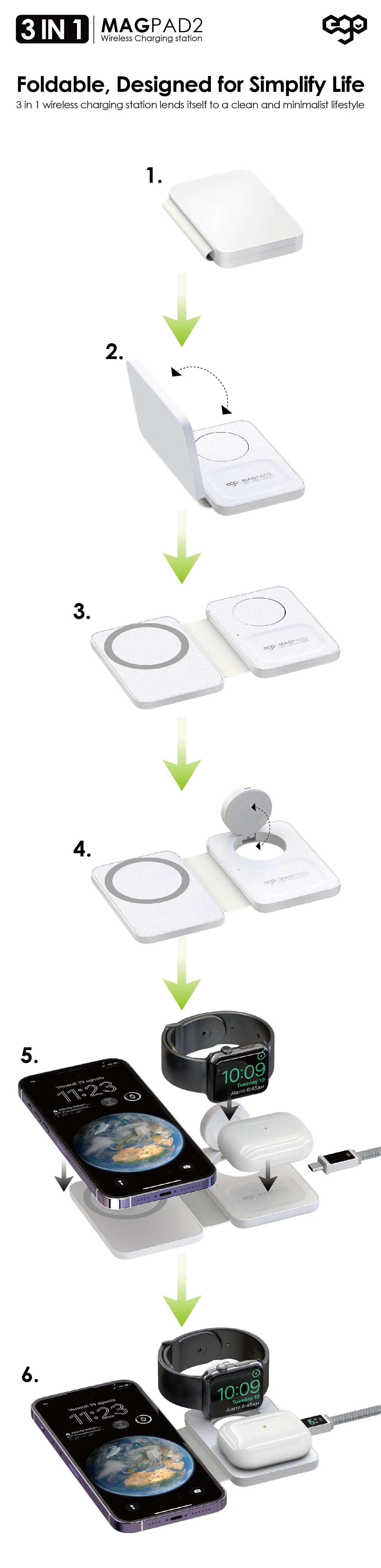 EGO 3-IN-1 MAGPAD2 MAGSAFE CHARGER