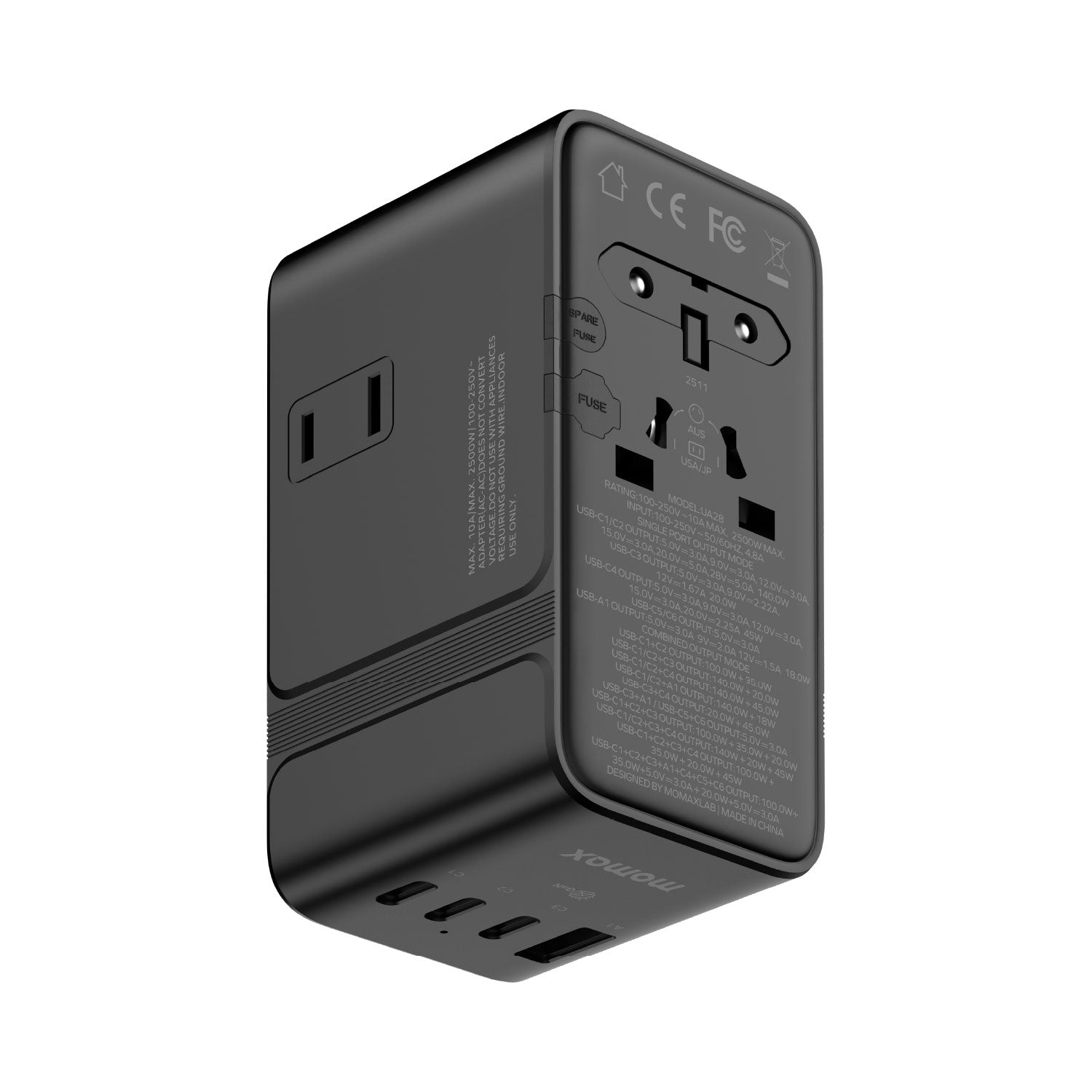 1-World² 205W 7-Port Dual AC Travel Adapter