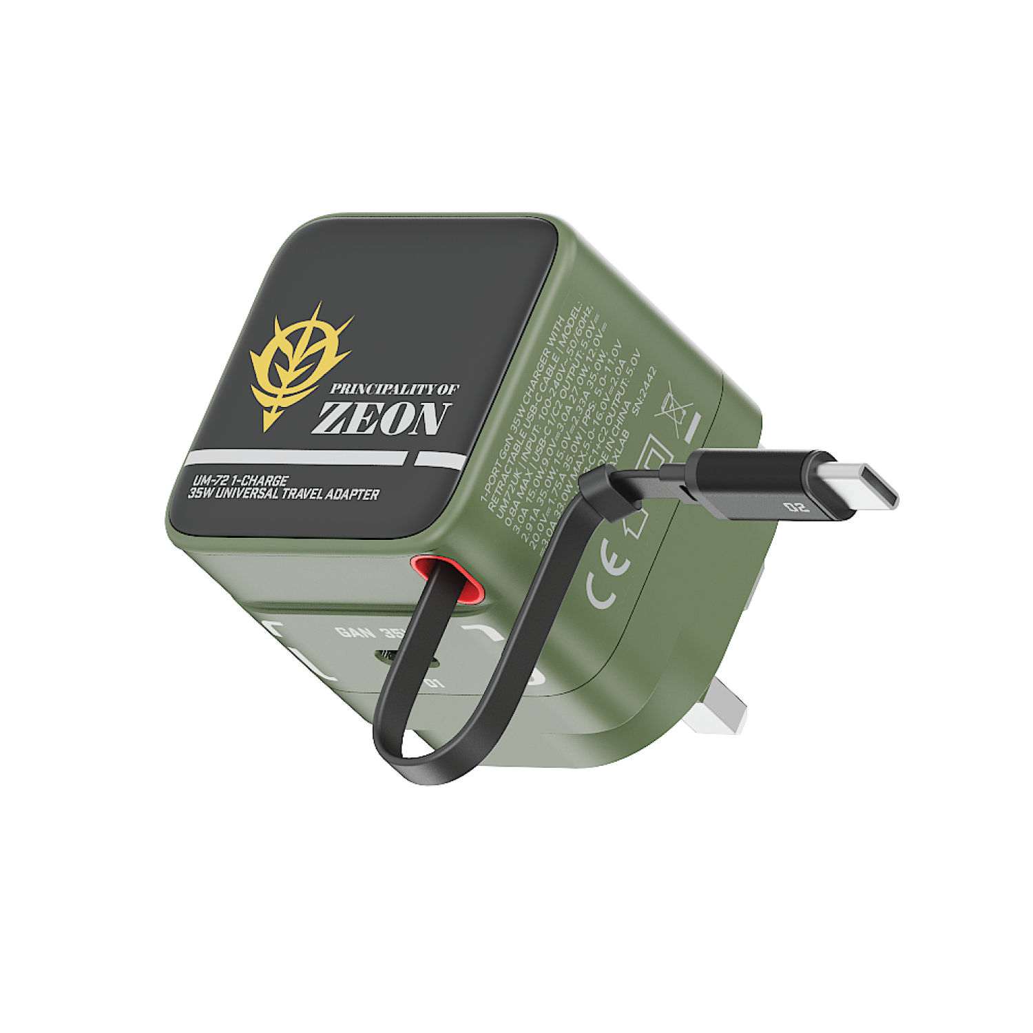 1-Charge+ 1-Port GaN Charger With Built-In USB-C Cable 35W
