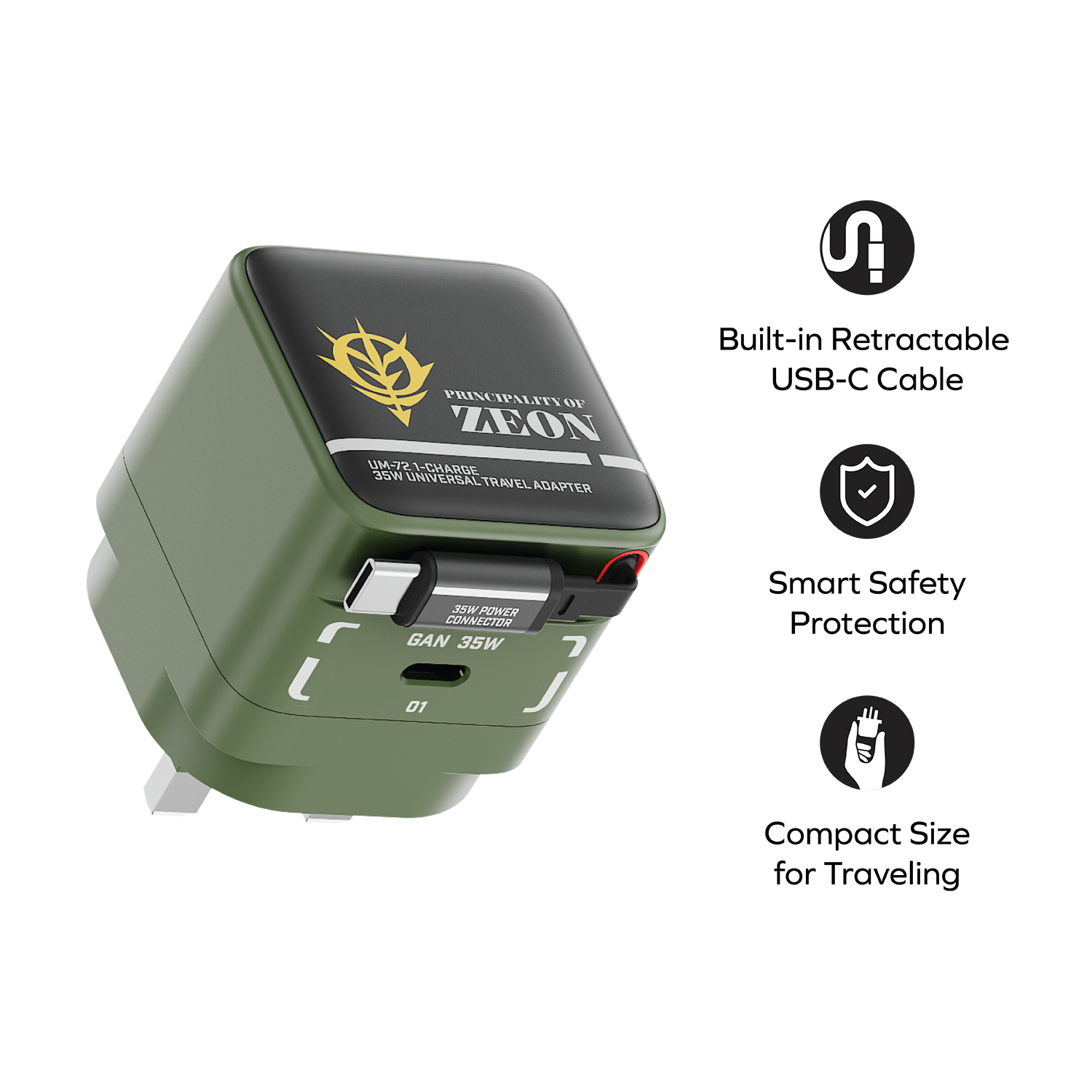 1-Charge+ 1-Port GaN Charger With Built-In USB-C Cable 35W