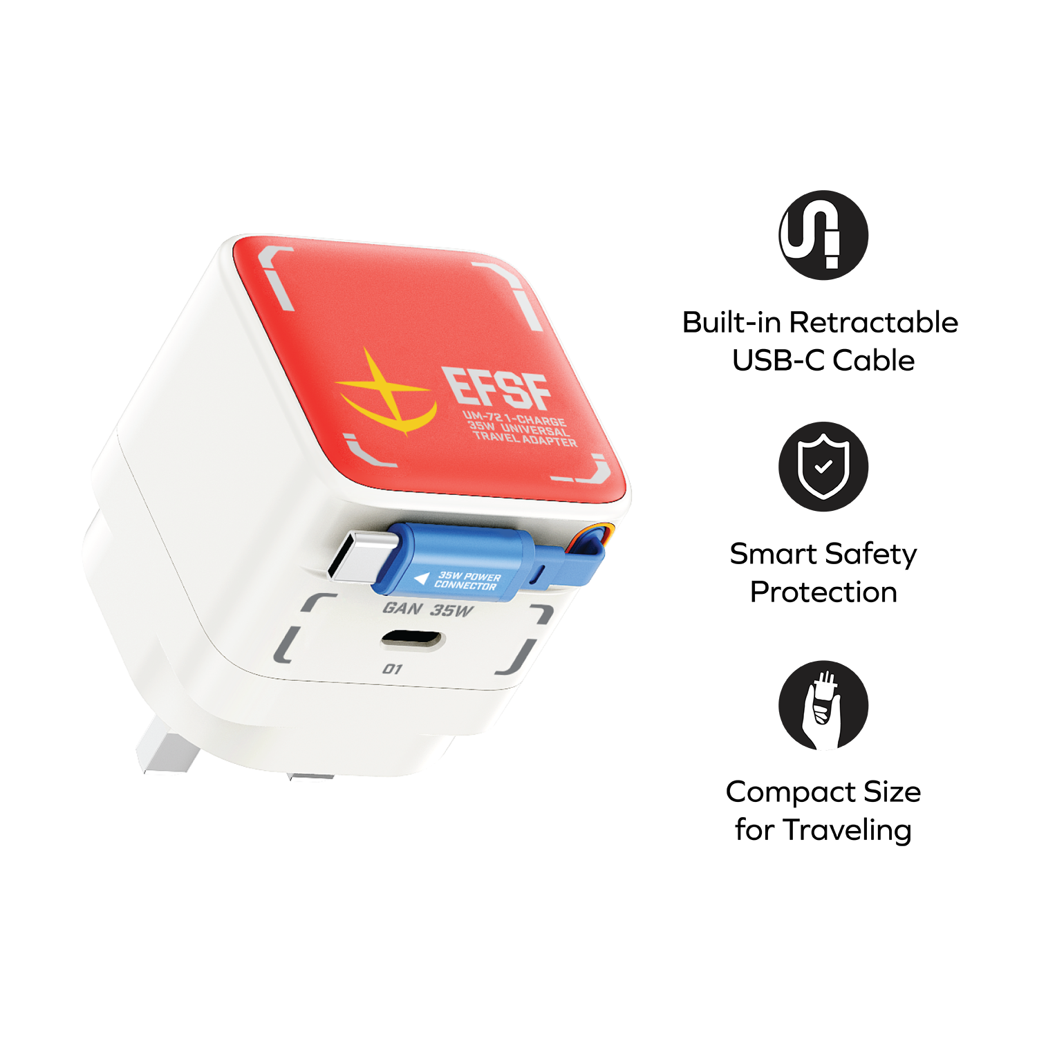 1-Charge+ 1-Port GaN Charger With Built-In USB-C Cable 35W