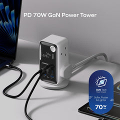 1-Charge Work Flow 6-Outlet Digital Display Power Tower with USB (70W)